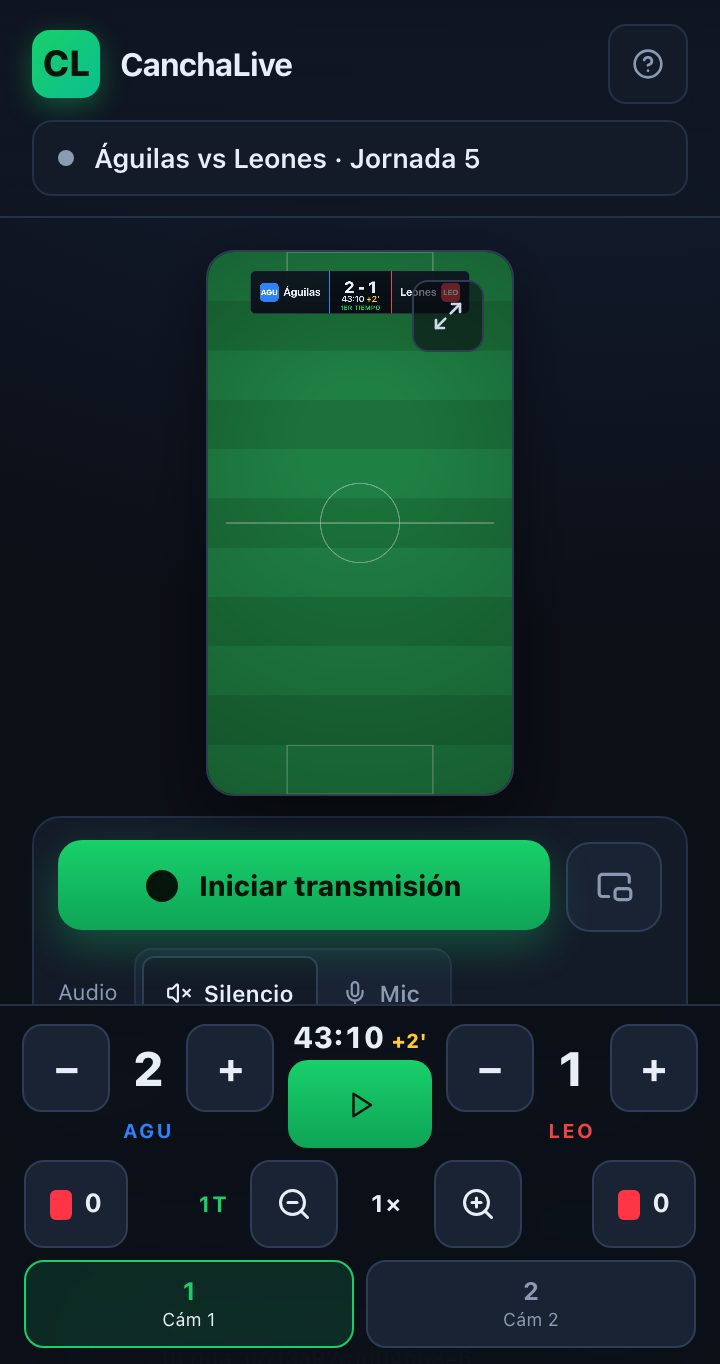 Estudio de CanchaLive en un celular